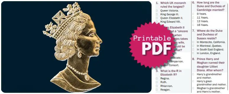 Royal Family Quiz 2022 Printable PDF