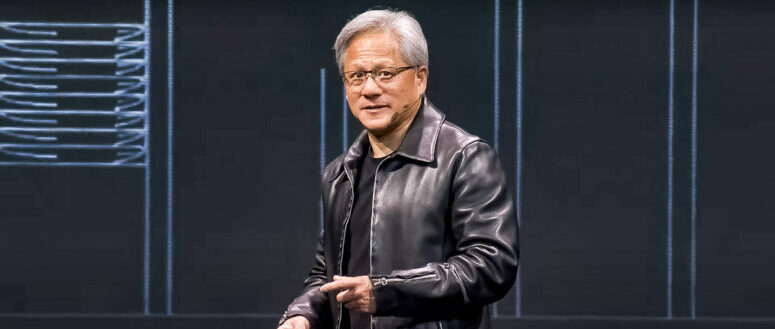 Nvidia's CEO, Jensen Huang measuring Nvidia's trillion-dollar value.