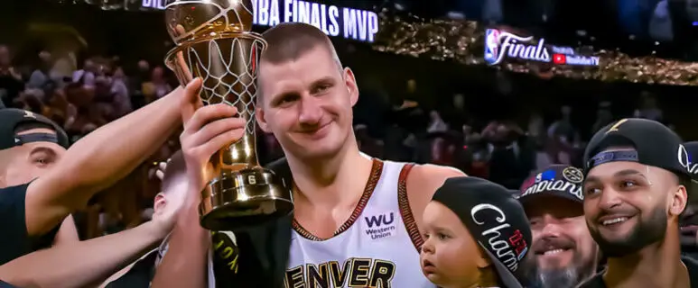 Denver Nuggets' NBA Win: Nikola Jokić and the trophy.